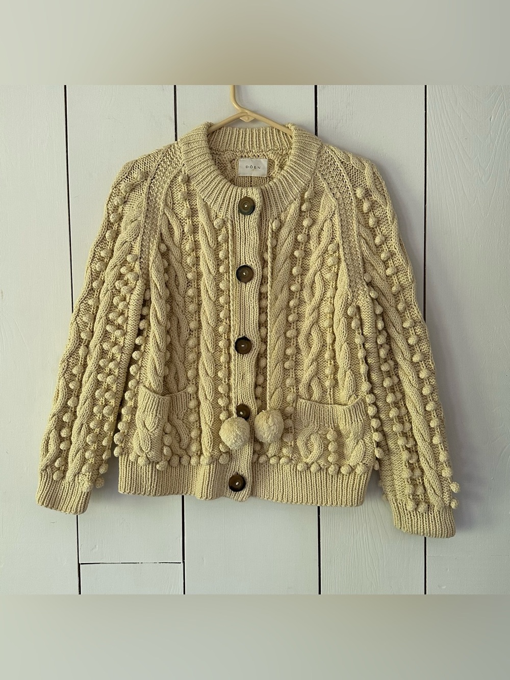 Doen Pomme Organic Cotton Button Front Cardigan Sweater Sz L Cream - Picture 3 of 16